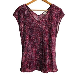 4/$30 BANANA REPUBLIC Burgundy Patterned Short Cap Sleeve Top with Built in Cami